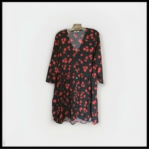 Frnch Paris Size Medium black floral V neck hi low dress